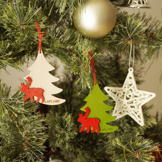 フィンランド直輸入 赤いトナカイとツリーのオーナメント|~Kuusiporo~