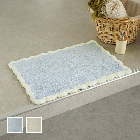 インド綿100% 吸水性抜群でお手入れ簡単 POPでキュートなデザイン|クラフT495-1B バスマット(ブルー)全体