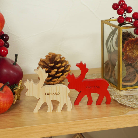 フィンランド直輸入 木製トナカイのマグネット|~Magnet poro~ナチュラル・レッド