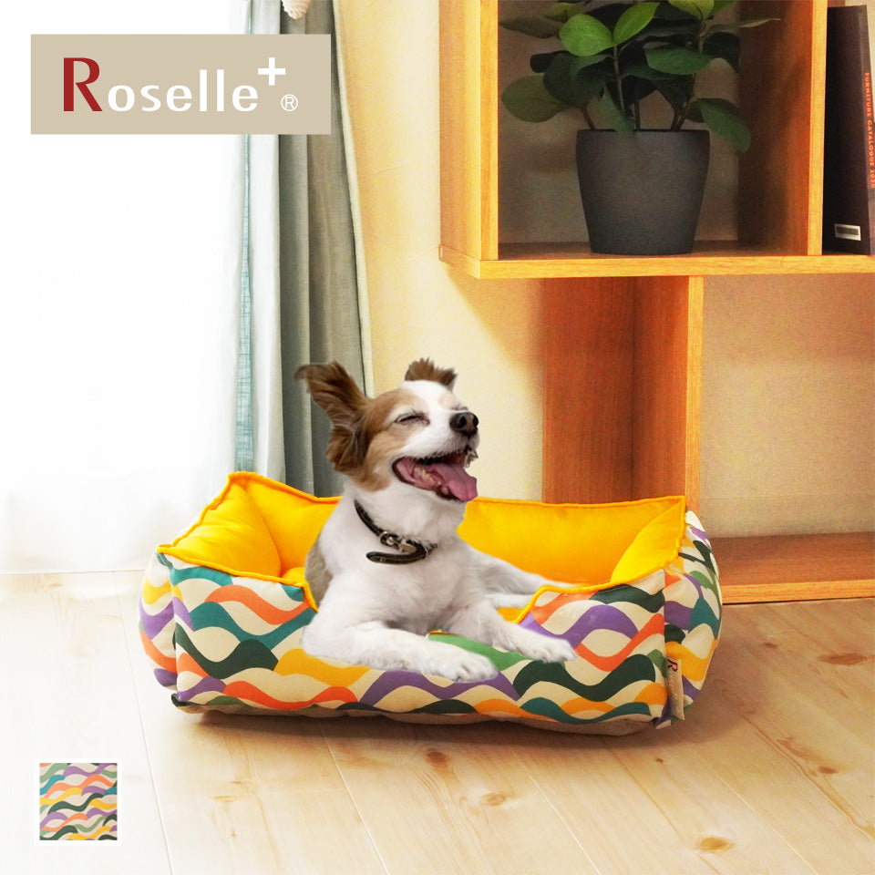 mikie様【ペット用ベッド】 撥水素材 北欧波模様がおしゃれな人気のスクエア型ペットベッド｜RP