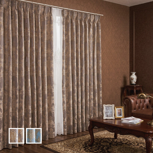 ダマスク柄で上品で落ち着きのあるクラシック柄カーテン ブラウンのクラシックインテリア