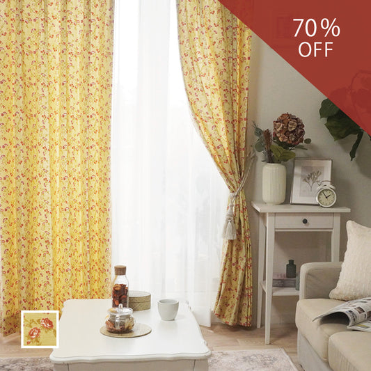 オーダー|フェミニンな花柄の綿混アンティーク調カーテン|マンチェスター|70%OFF