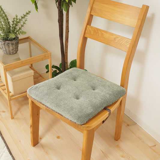 あったかやわらか起毛素材の杢調フレンネル生地 |モクシ― シートクッション グリーン ダイニングチェア使用