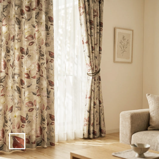 落ち着いた色味のリーフ柄のジャガードデザイン オレンジ