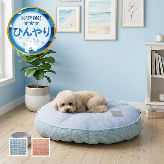 冷感素材 可愛らしいチェック柄の快適に過ごせるペットベッド|SRチェキ まんじゅうクッション|使用例