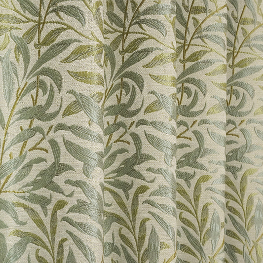 ウィリアム・モリス風ジャガード草木柄デザインカーテン グリーン 生地アップ