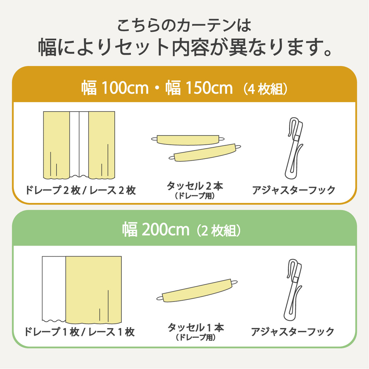 4枚組・2枚組カーテンセット内容