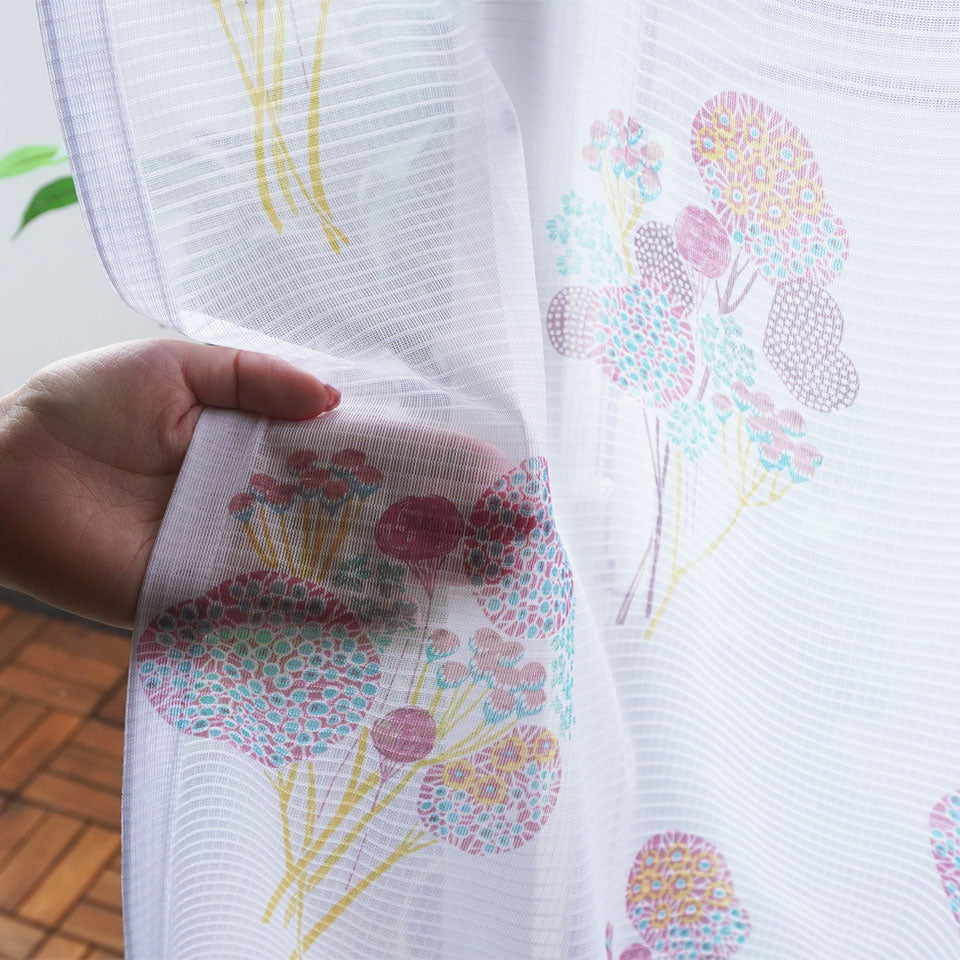 4P既製｜遮光カーテンとカラフルな花柄ミラーレースの1窓セット｜オンニ