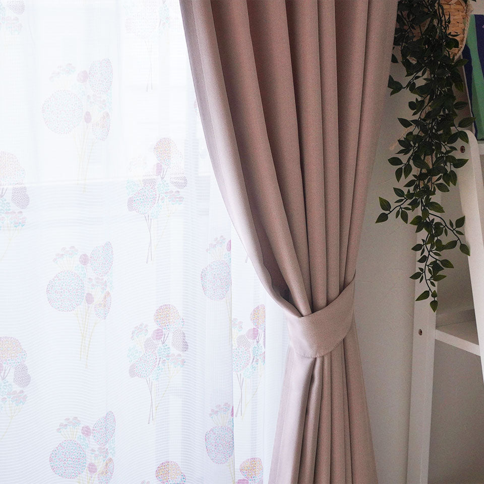 4P既製｜遮光カーテンとカラフルな花柄ミラーレースの1窓セット｜オンニ