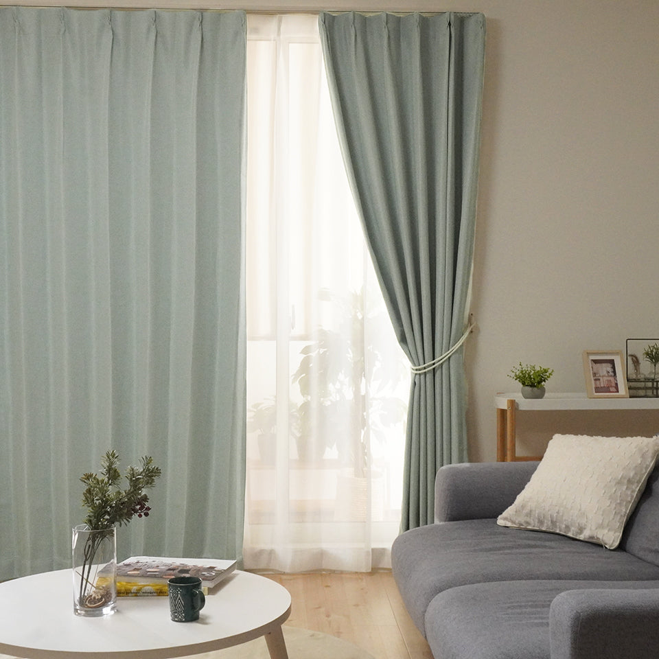 4P既製｜22サイズ 遮光・保温・高機能4枚セット（ドレープ＋ミラーレース）｜4Pカーテン デリス｜グリーン