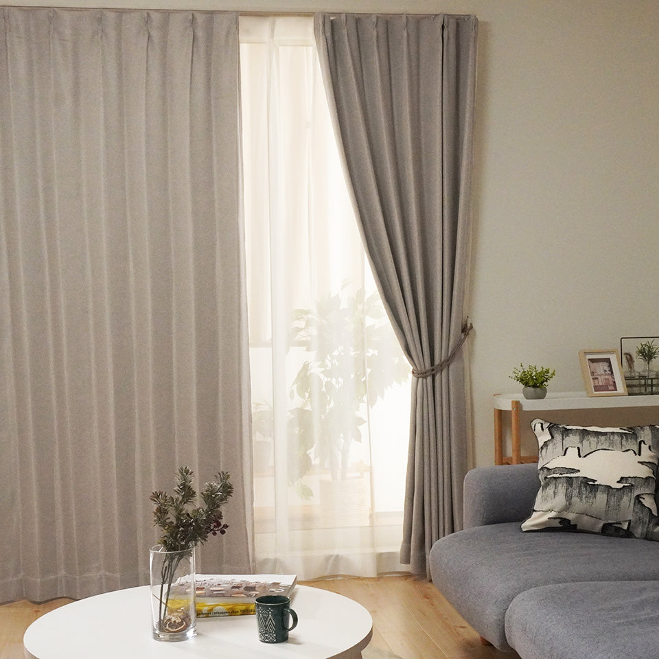 4P既製｜22サイズ 遮光・保温・高機能4枚セット（ドレープ＋ミラーレース）｜4Pカーテン デリス｜グレージュ