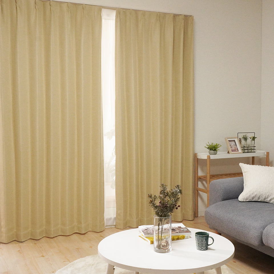 4P既製｜22サイズ 遮光・保温・高機能4枚セット（ドレープ＋ミラーレース）｜4Pカーテン デリス｜イエロー