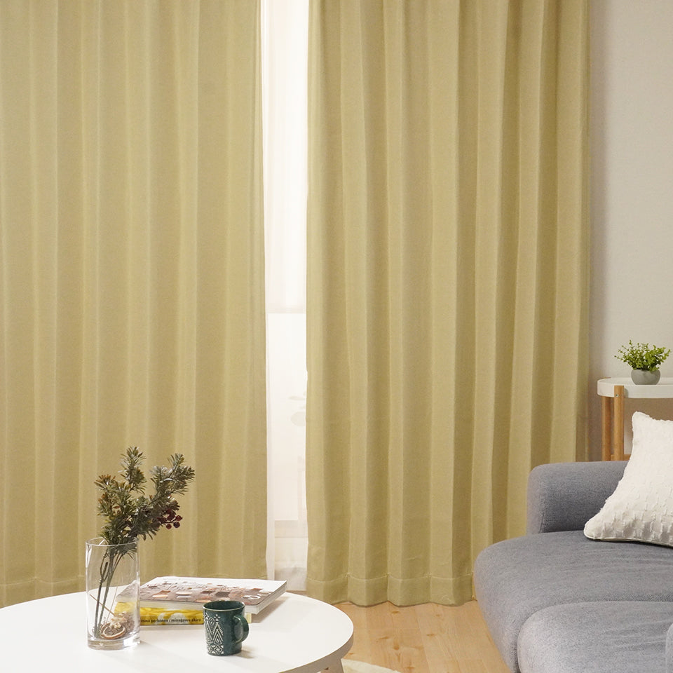 4P既製｜22サイズ 遮光・保温・高機能4枚セット（ドレープ＋ミラーレース）｜4Pカーテン デリス｜イエロー