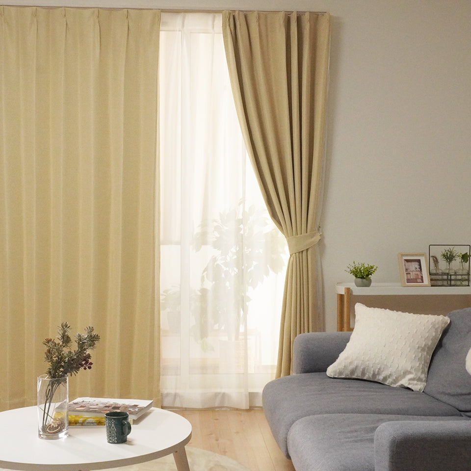 4P既製｜22サイズ 遮光・保温・高機能4枚セット（ドレープ＋ミラーレース）｜4Pカーテン デリス｜イエロー