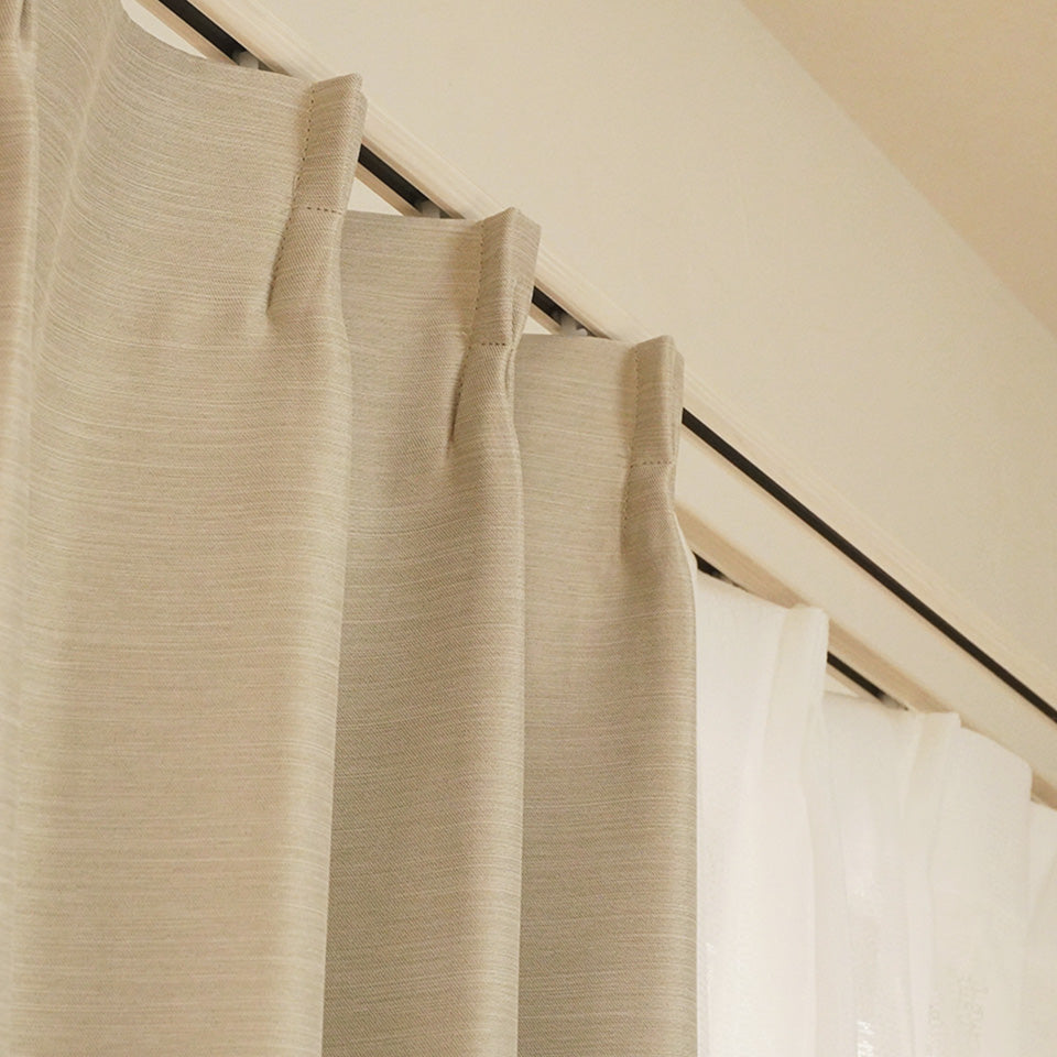 防炎機能付き4枚セットカーテン ベージュ 1.5倍ヒダ