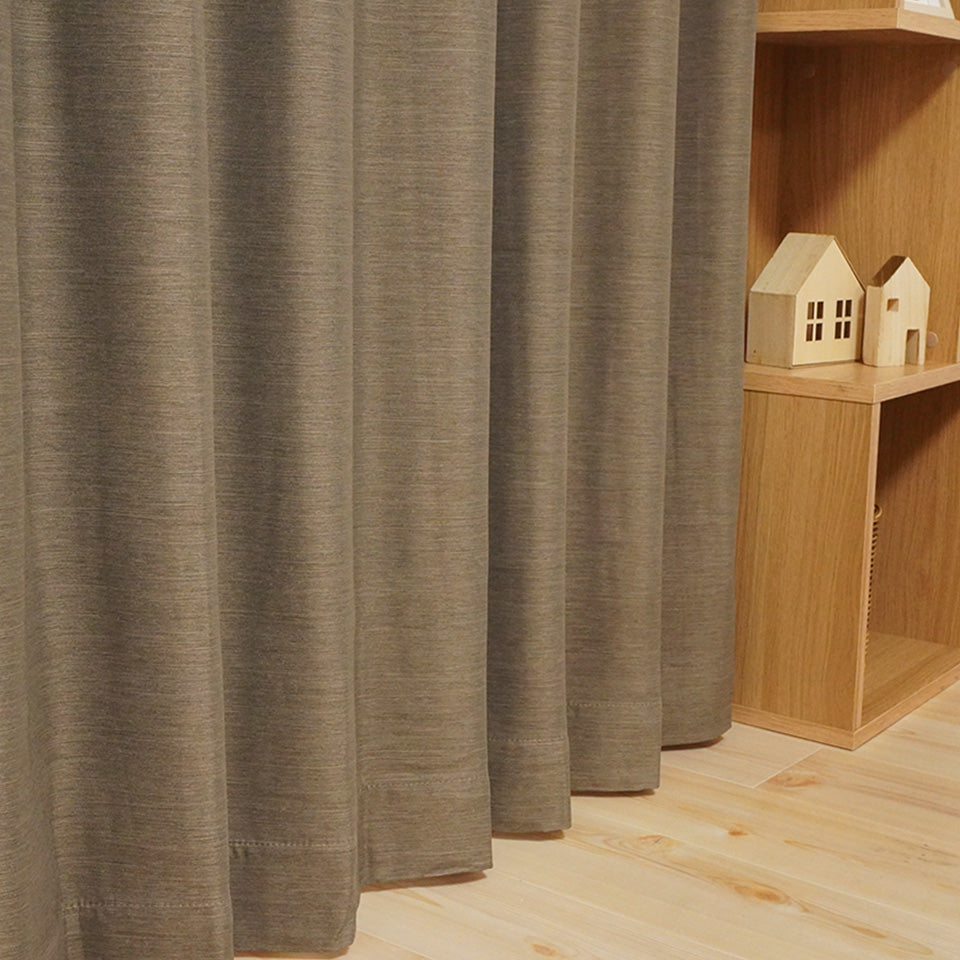 防炎機能付き4枚セットカーテン ブラウン 形状記憶加工で綺麗なヒダ