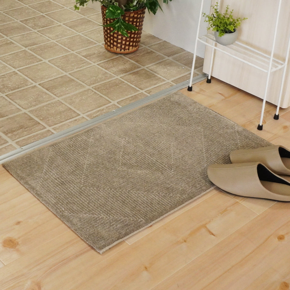 モダン調 ベルギー直輸入柔らかタッチの高級感玄関マット ベージュ