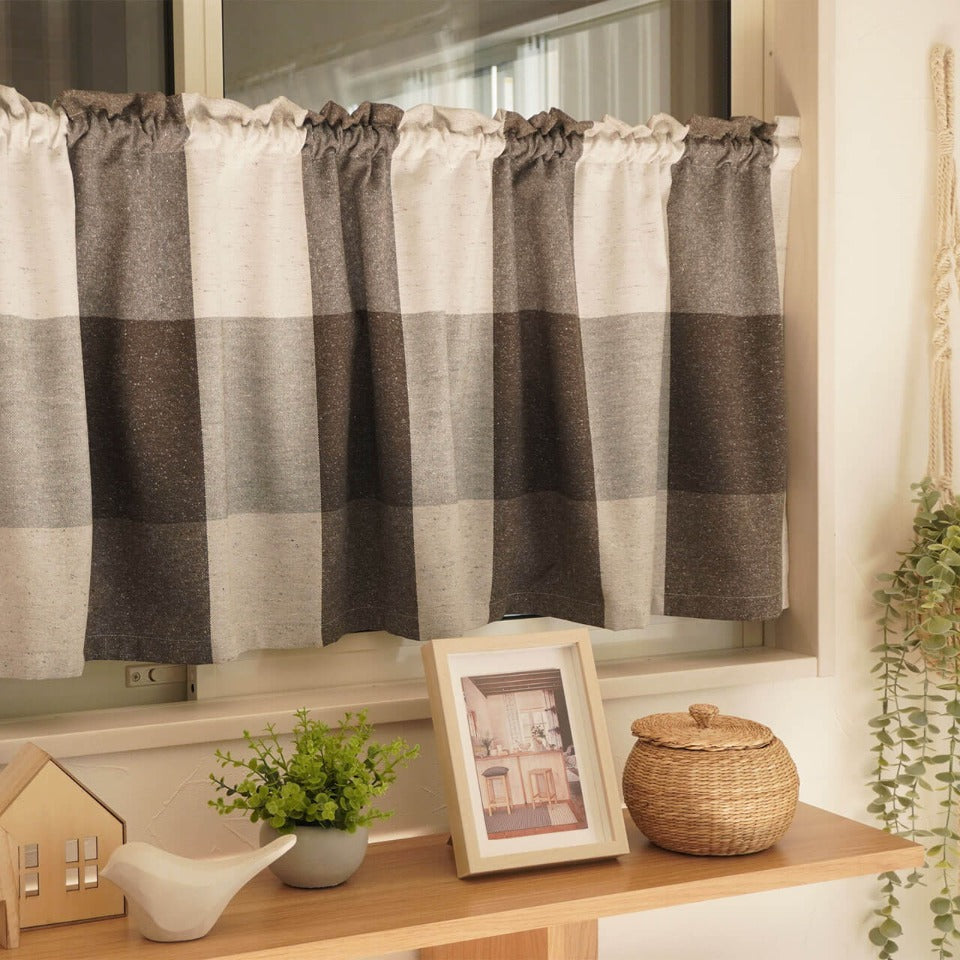 オーダーカフェ｜大判チェック柄の綿混カントリー調カーテン