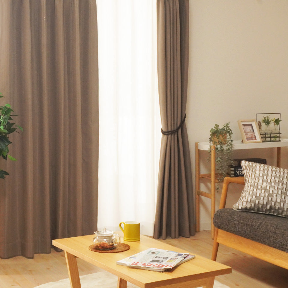 ラメ入りストライプ模様モダンカーテン ブラウン ナチュラル