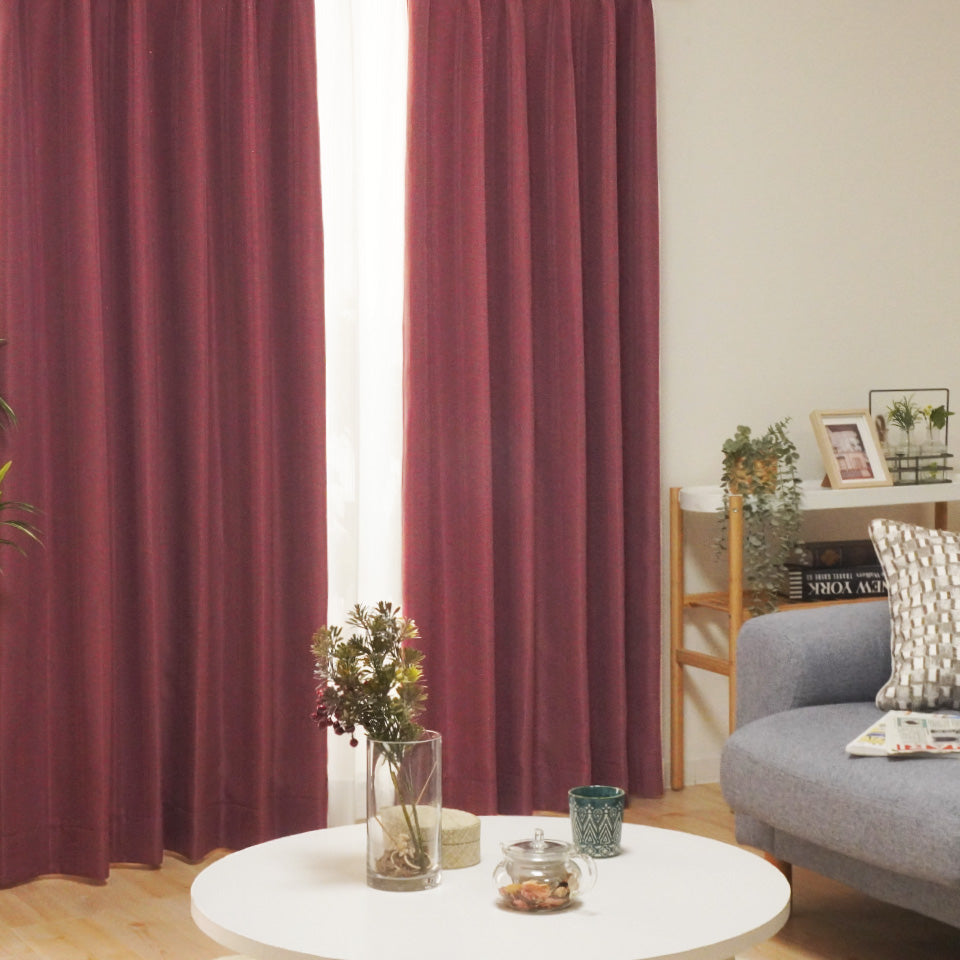 ラメ入りストライプ模様モダンカーテン ワイン ラグジュアリーで高級感