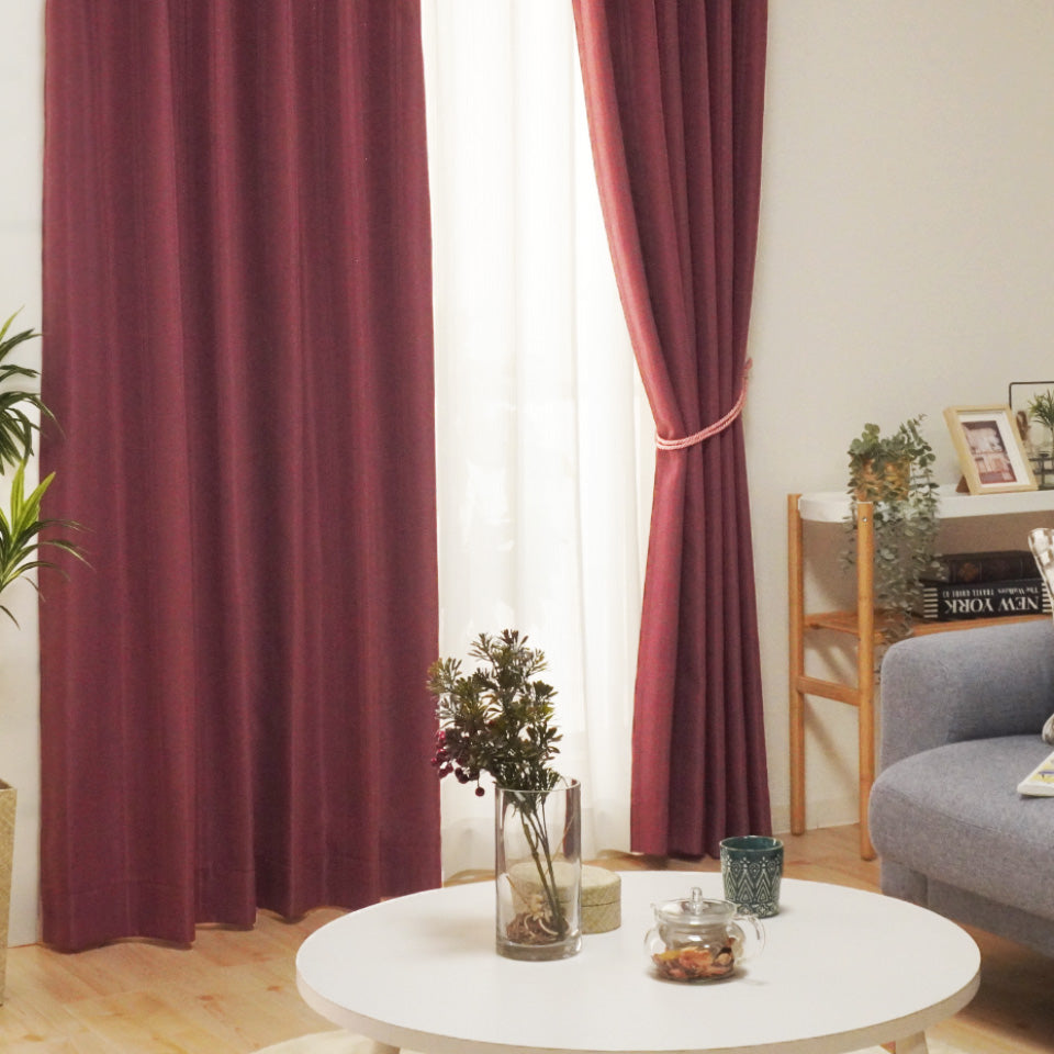 ラメ入りストライプ模様モダンカーテン ワイン 