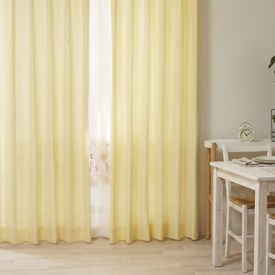 防炎6色 介護・福祉施設にもOK パステルカラーカーテン イエロー カジュアルなダイニング