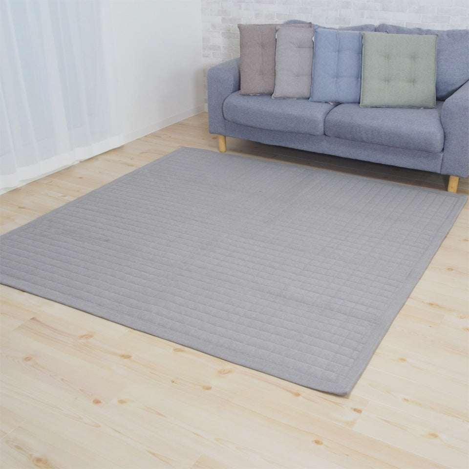 綿100%キルトカーペット 約230×230cm グレー やさしい肌触り 年間使いやすい綿100％キルトマット｜プレーンキルト2