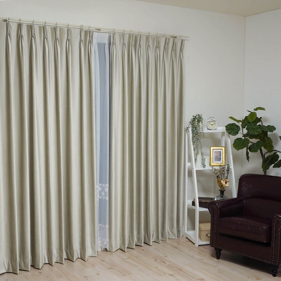 ay　高級ドレープカーテン2セット スノーホワイト]ドレープカーテン＆ミラーレースセット 遮光2級 形状