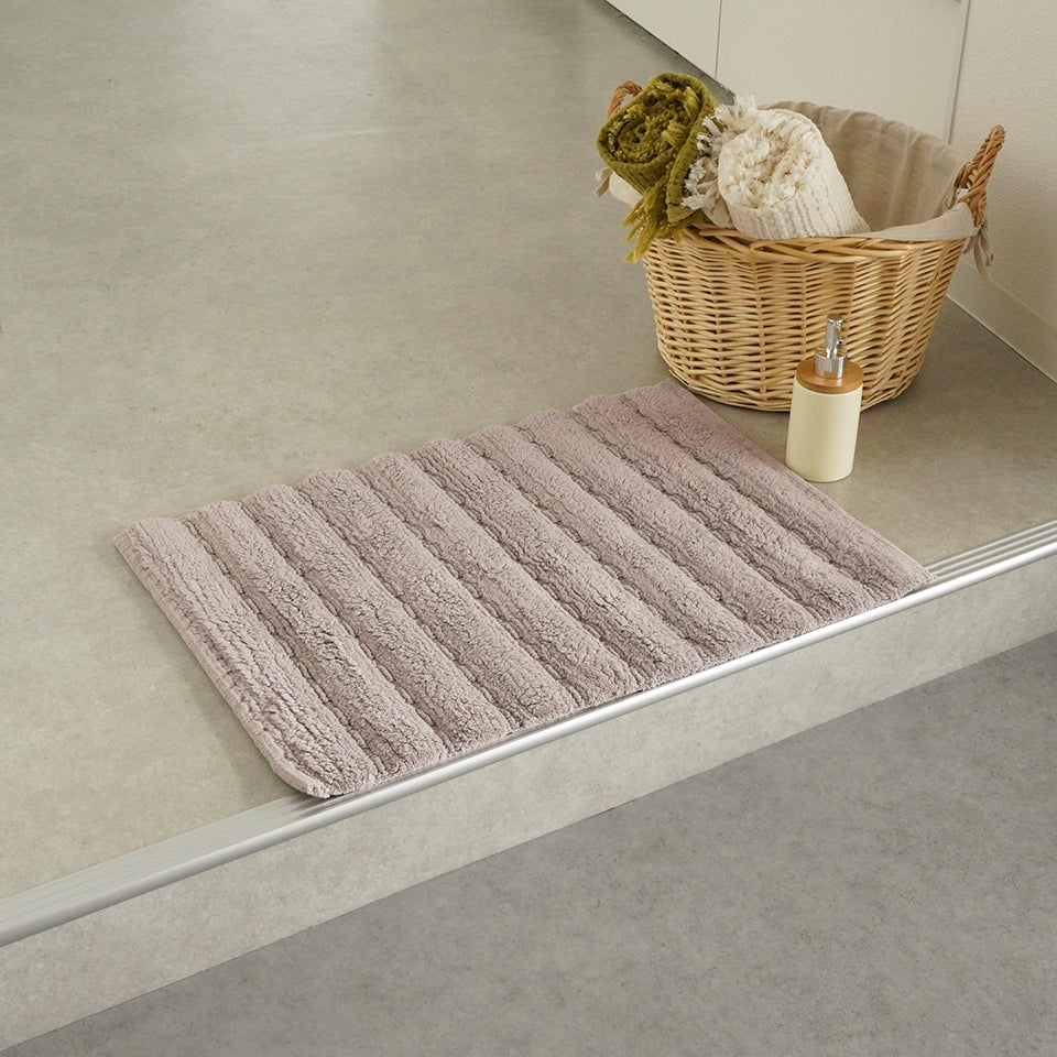 インド綿100％ 吸水性抜群でお手入れ簡単 立体感のあるナチュラルモダンなデザイン|クラフT618-1B バスマット(グレージュ）全体