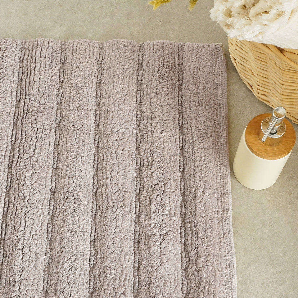 インド綿100％ 吸水性抜群でお手入れ簡単 立体感のあるナチュラルモダンなデザイン|クラフT618-1B バスマット（グレージュ）立体感