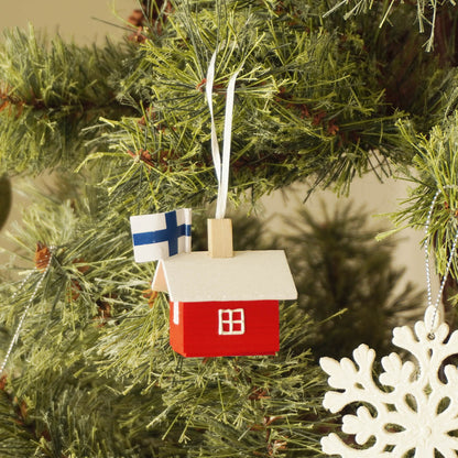 フィンランド直輸入 赤壁で白い屋根のお家のオーナメント｜～Mummonmokki～-01