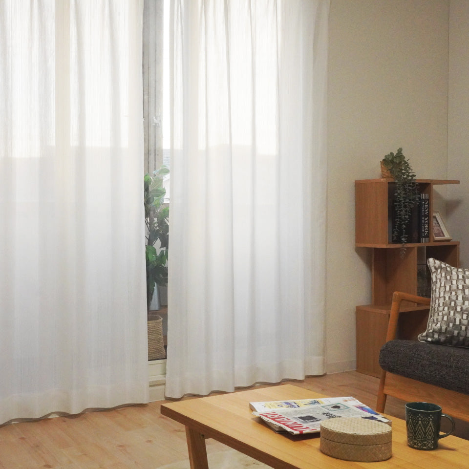 ストライプの無地調機能性レース UVカットやミラーカーテン