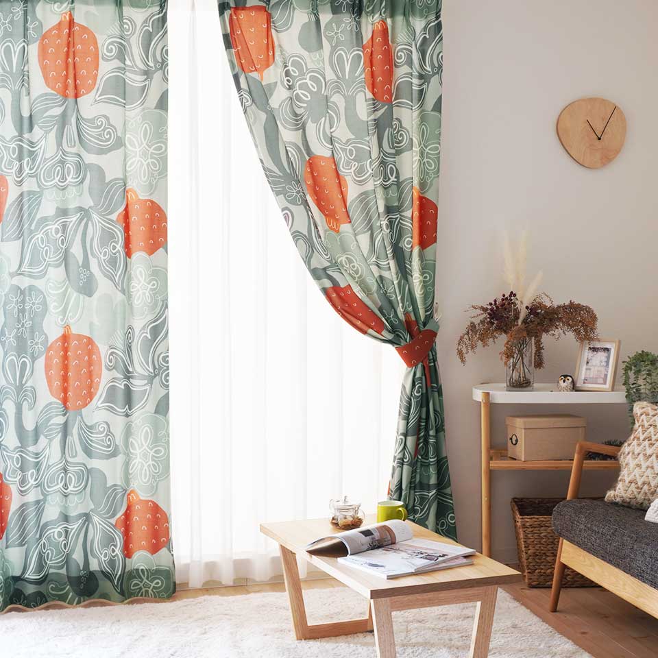 オーダー｜手書き風の植物柄 ニュアンスカラー北欧カーテン｜グラナーティ