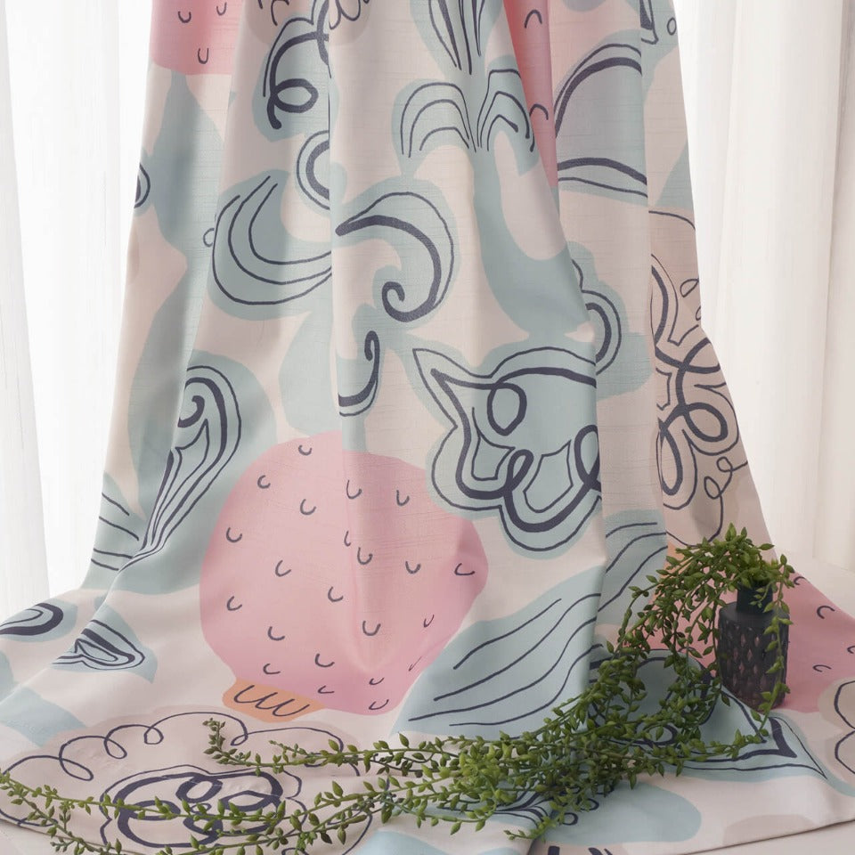 オーダー｜手書き風の植物柄 ニュアンスカラー北欧カーテン｜グラナーティ