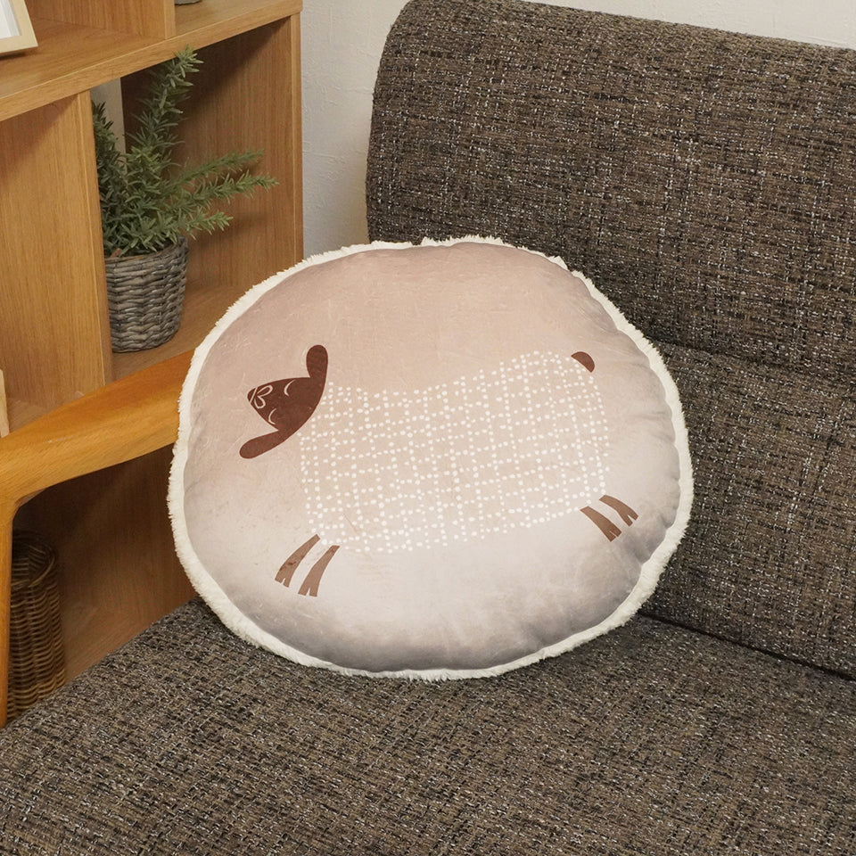あったかもっちり 癒されるラウンド型ひつじモチーフ｜RNレポ ラウンドクッション｜ブラウン