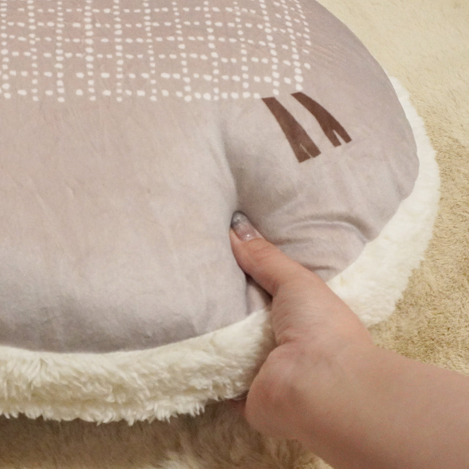 あったかもっちり 癒されるラウンド型ひつじモチーフ｜RNレポ ラウンドクッション｜ブラウン｜もっちり素材
