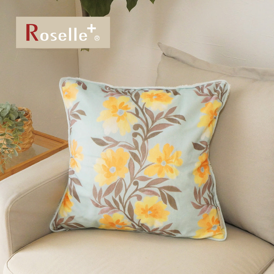 起毛×ボア素材であったか！存在感のある可愛らしい北欧花柄｜Rオウラ クッションカバー《イエロー》