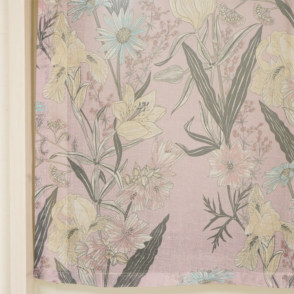 既製カフェ｜お部屋に馴染む程よい透け感の北欧花柄カフェカーテン｜R