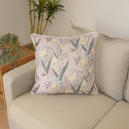 起毛×ボア素材の温かい北欧花柄クッションカバー ピンク