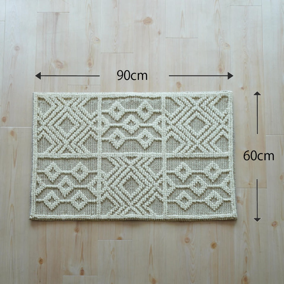 インド職人のウール＆コットン製アクセントマット｜クラフT548WC 玄関