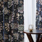 シックなブラックのボタニカル柄カーテン ヴィンテージ小物