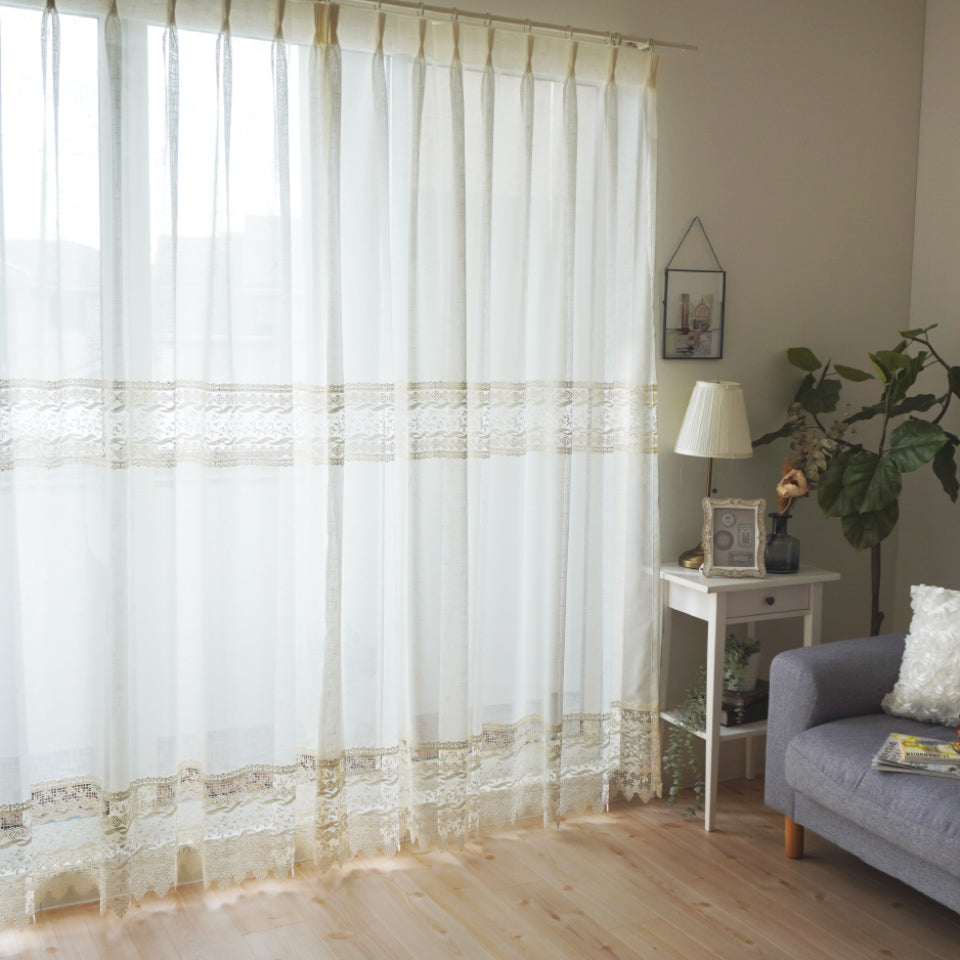 生成り生地に繊細な刺繍の高級感 エレガントレース 程よい透け感と採光