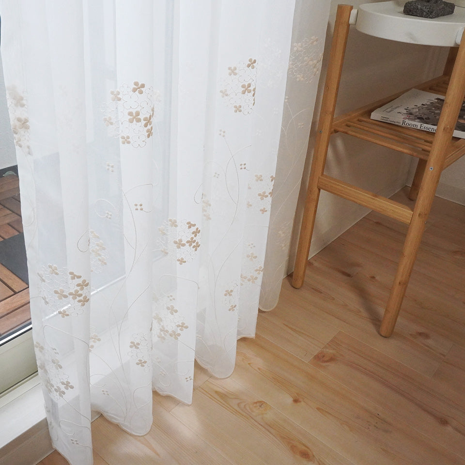 花柄刺繍ボイルレース 裾スカラップ