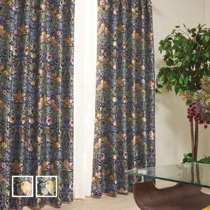 ウィリアム・モリス調 鳥と自然モチーフ クラシカルジャガードカーテン レッド クラシカルカーテン