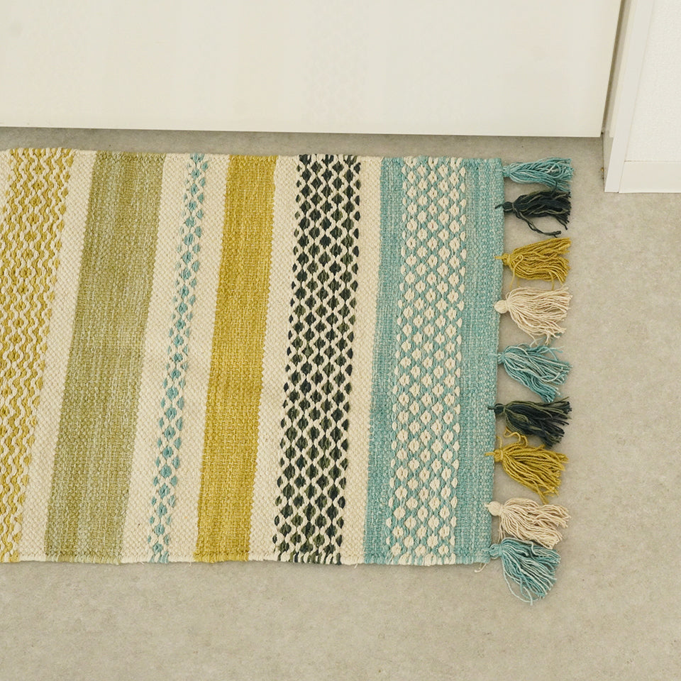 インド綿100％エスニック柄キッチンマット 洗濯機OK |クラフT588-1B