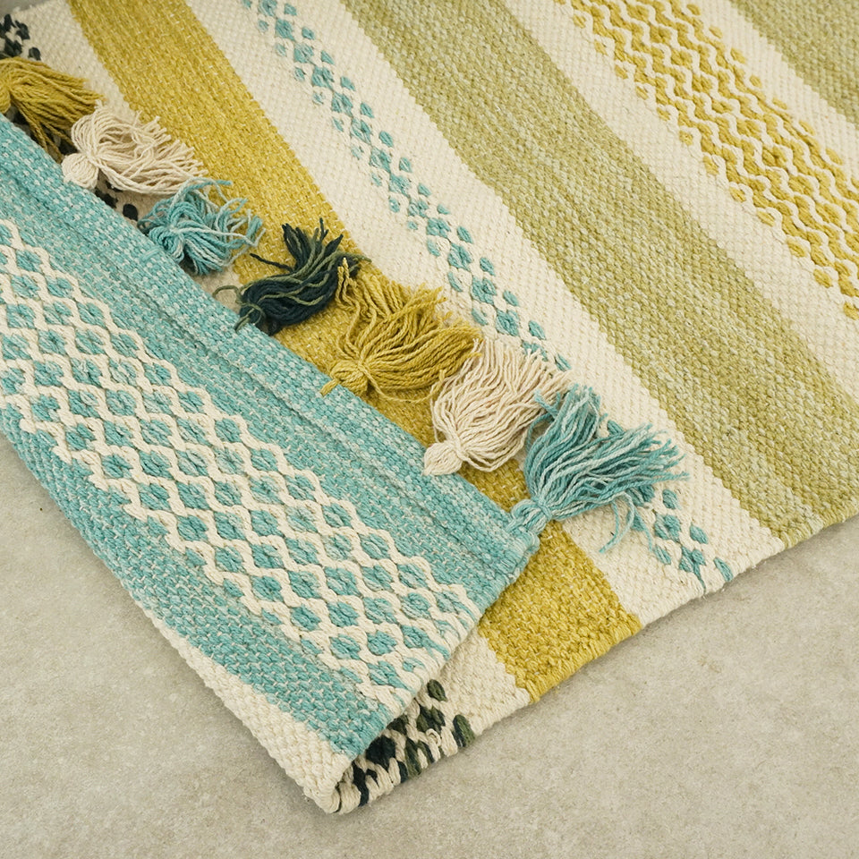 インド綿100％ 洗濯機OK エスニック柄|クラフT588-1B キッチンマット（グリーン）裏面