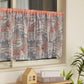 程よい透け感レ－スの北欧の街並み柄カフェカーテン ピンク