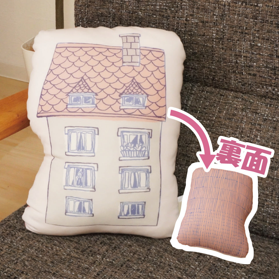 北欧の街並みデザイン 部屋のアクセントクッション ピンク