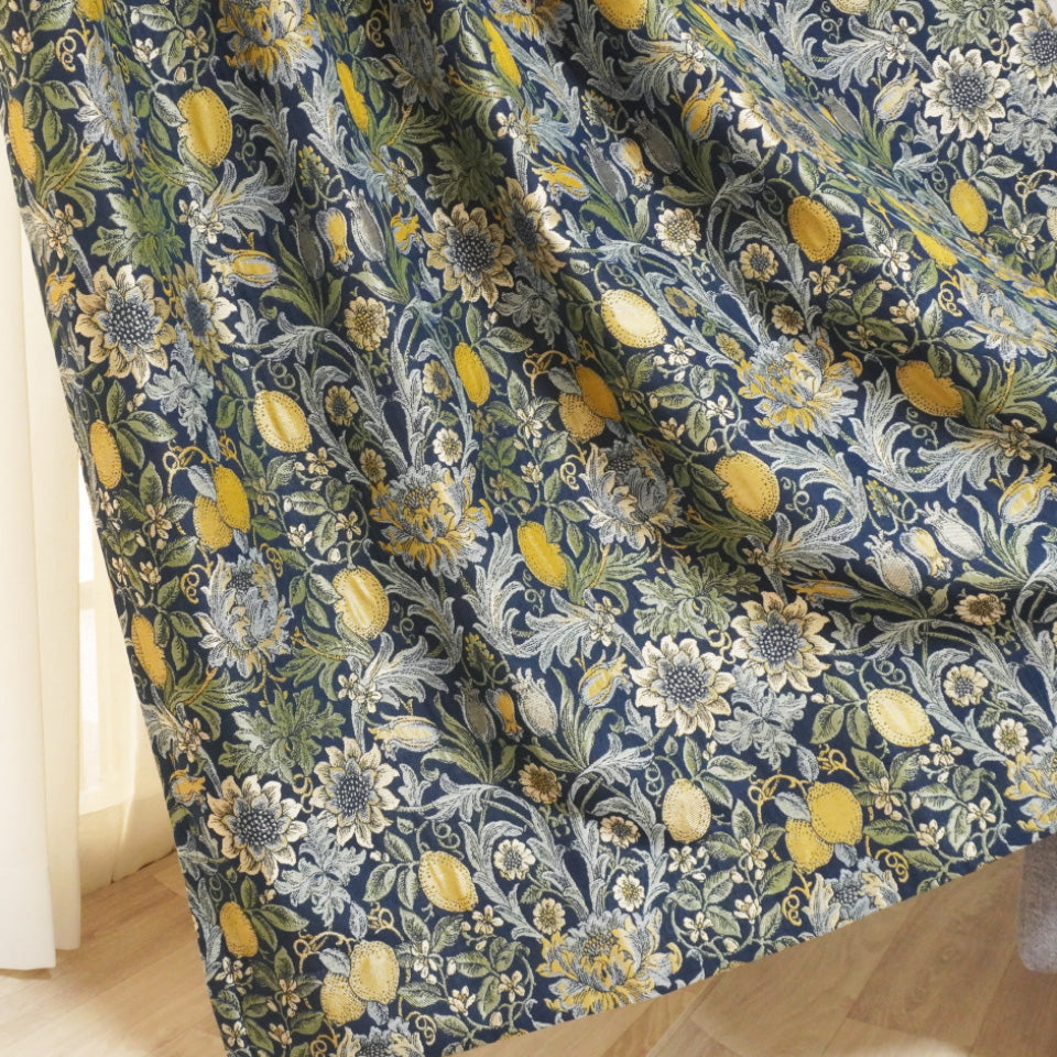 ウィリアム・モリス調 レモン・植物モチーフカーテン ジャガード織りクラシックカーテン