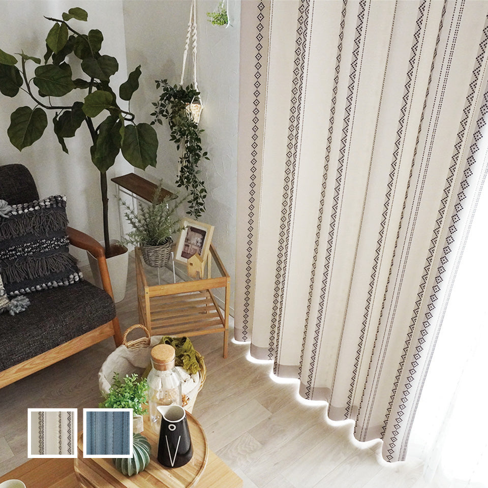 既製｜ナチュラルビンテージデザインの遮光カーテン｜グリフィス